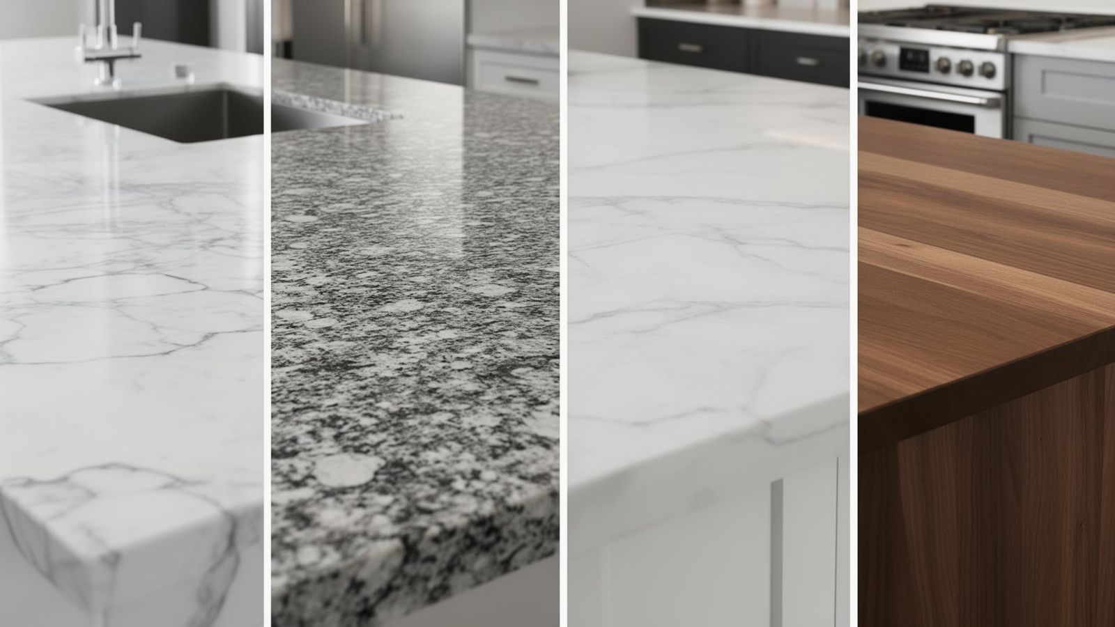 Verschiedene Küchenarbeitsplatten-Materialien im Vergleich – Marmor, Granit, Quarz und Holz